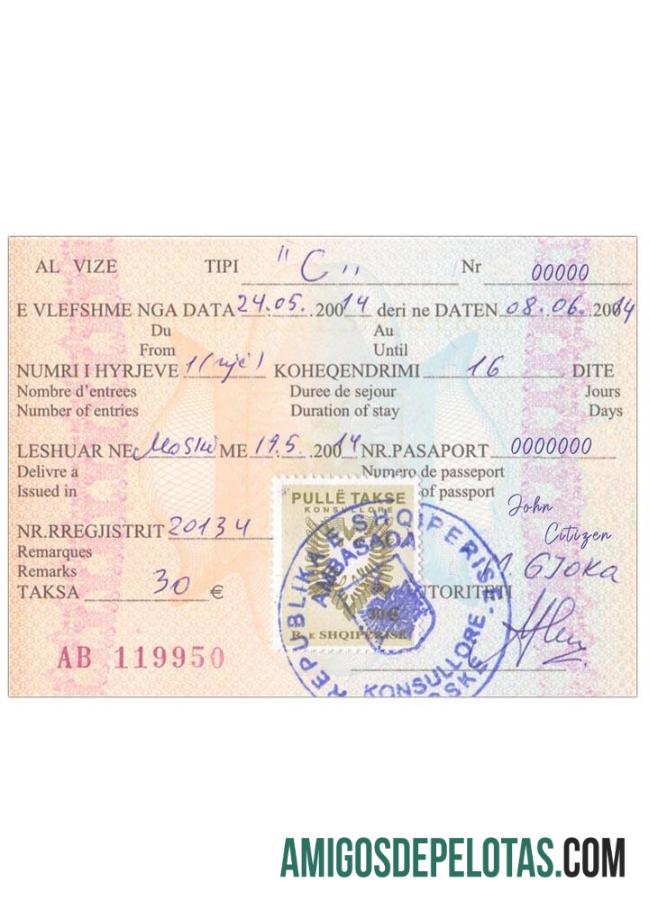 Visto para ALBÂNIA exemplo real